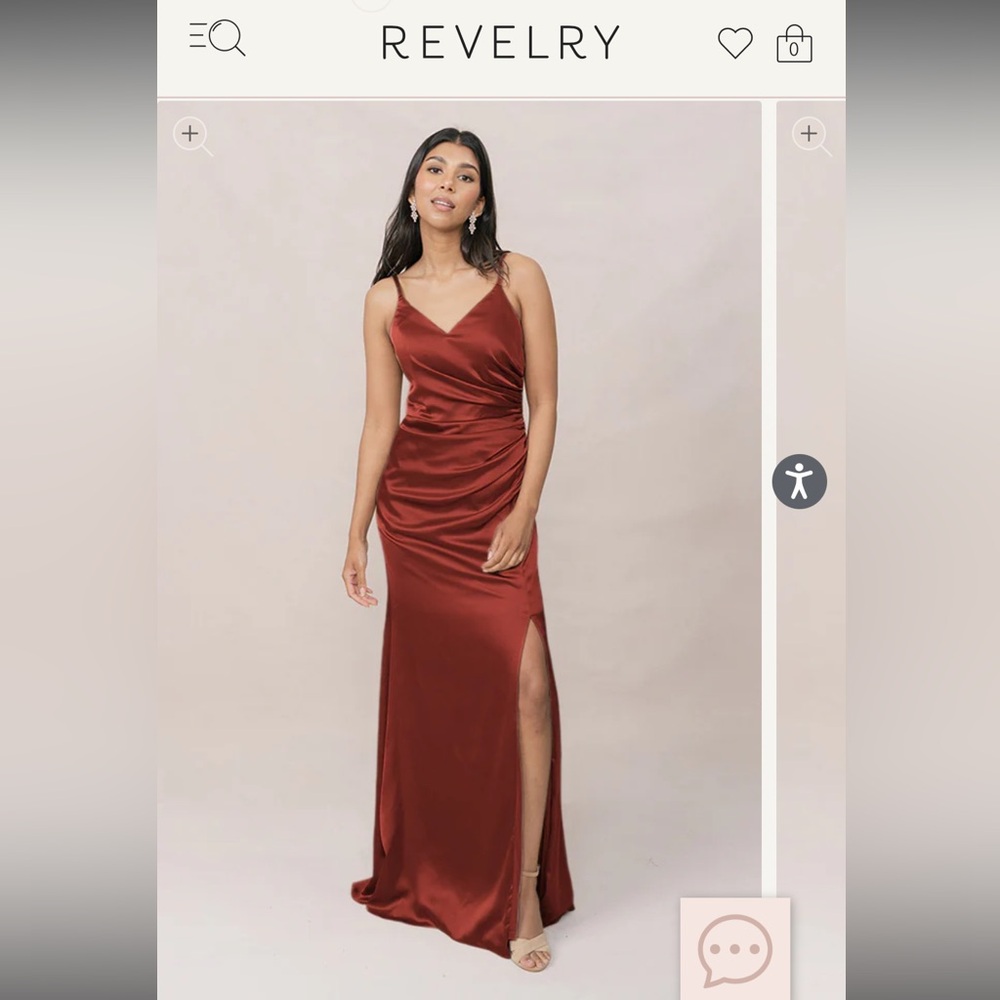Shop Revelry Rory satin gown size 6 (terracotta rust)